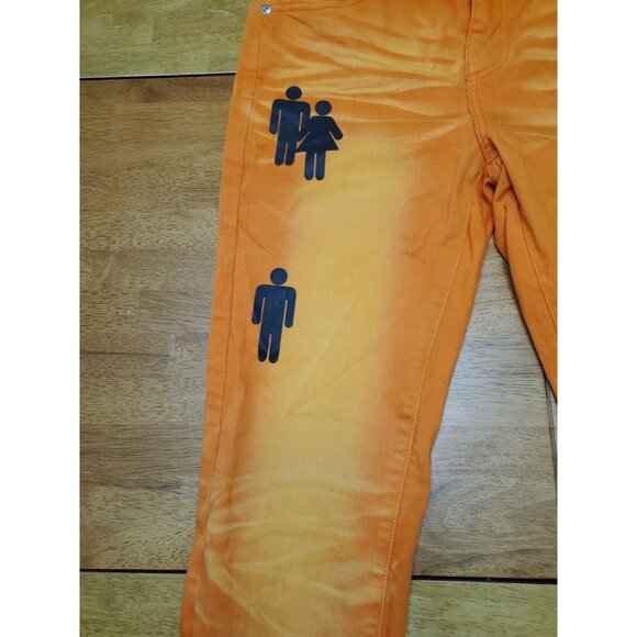 Homme Femme Jeans Size 32 Orange Unisex Couples Modern Stretch Denim Pants - Picture 4 of 13